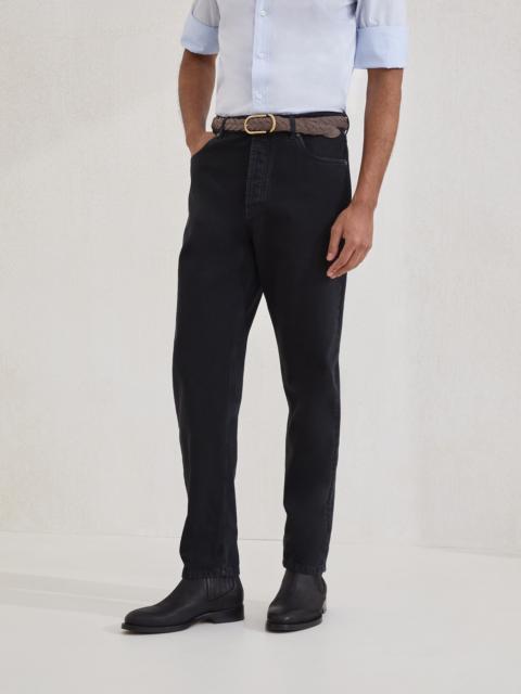 Garment-dyed iconic fit five-pocket trousers in denim