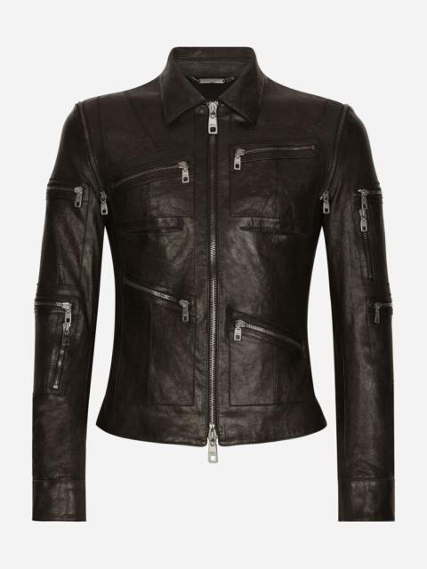 Washed leather jacket