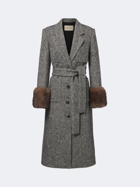 Valentino Herrinbone shearling-trimmed wool-blend coat