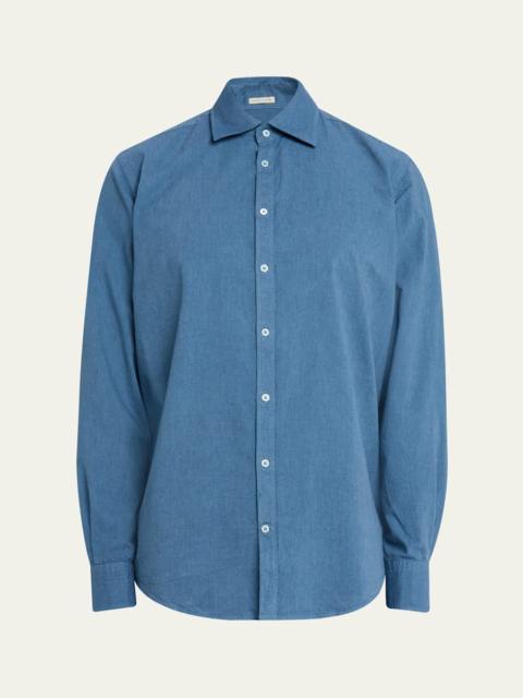 massimo alba Men's Genova Chambray Watercolor Shirt