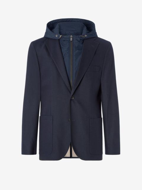 CORNELIANI Navy blue single-breasted technical wool blend jacket