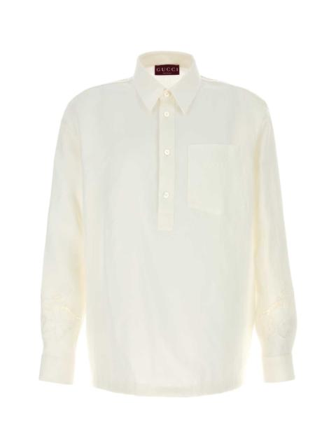 GUCCI White Linen Polo Shirt
