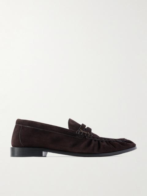 SAINT LAURENT Le Loafer Monogram Logo-Appliquéd Suede Penny Loafers