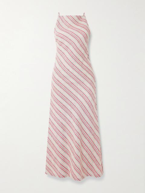 FAITHFULL Lison Open-back Striped Linen And Cotton-blend Midi Dress