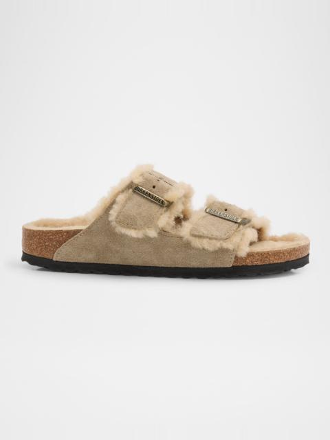 Arizona Suede Shearling Dual-Buckle Slide Sandals