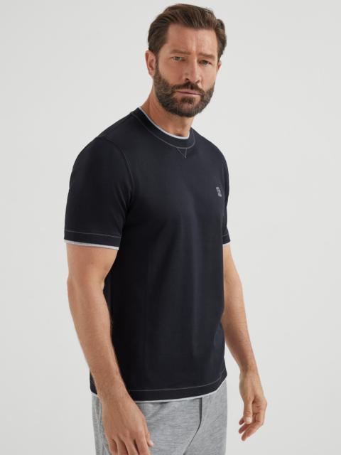 Brunello Cucinelli Cotton jersey crew neck T-shirt with logo and faux-layering