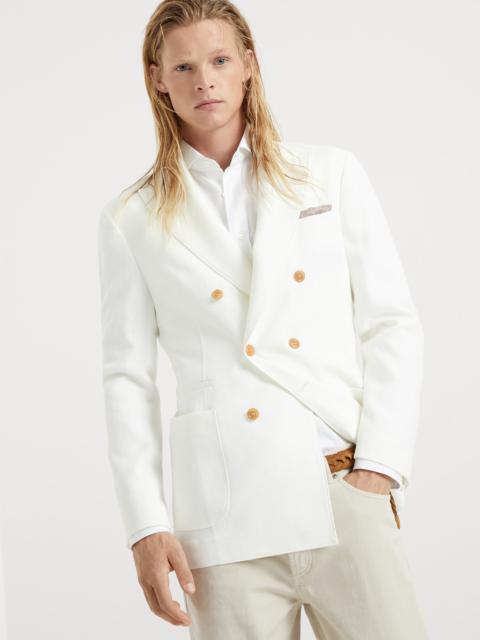 Twisted linen one-and-a-half breasted deconstructed blazer with patch pockets