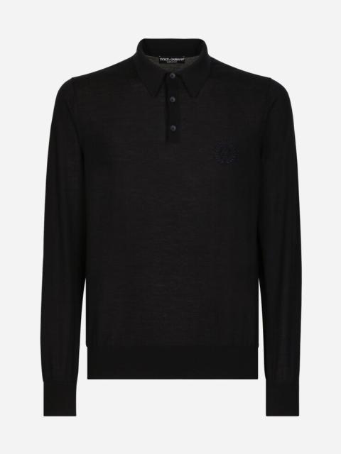 Cashmere polo-style sweater with DG logo embroidery