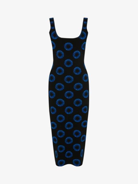Alexander McQueen Women's Iris Jacquard Pencil Dress in Black/blue