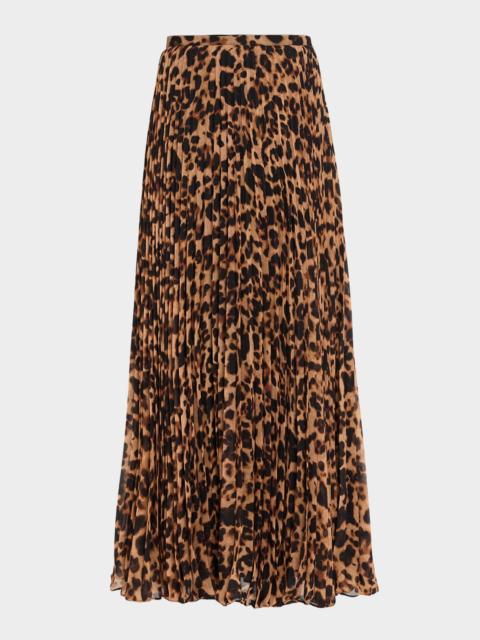 L'AGENCE Torin Leopard Pleated Maxi Skirt