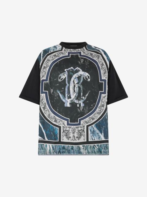 Roberto Cavalli T-Shirt With Marble Print And Decorations