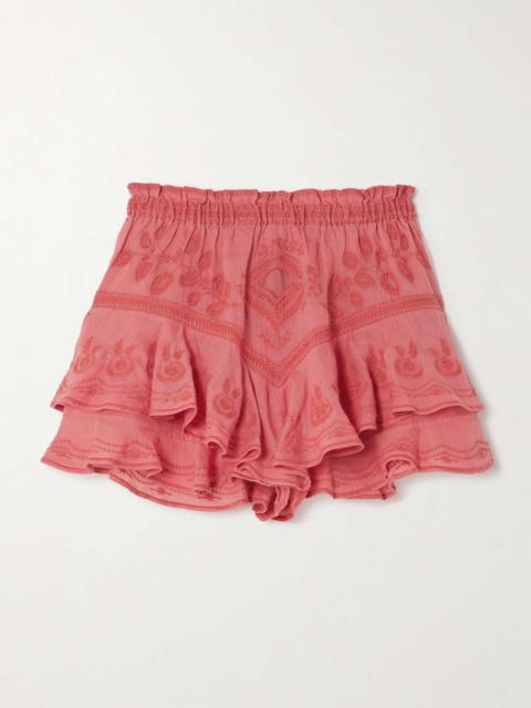 Isabel Marant Elsa ruffled embroidered ramie shorts