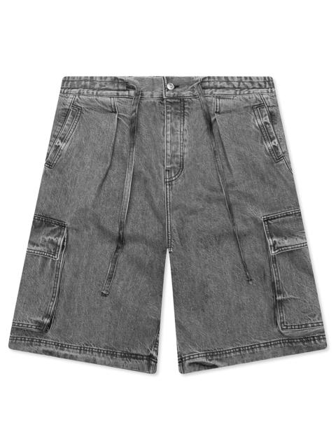 NAHMIAS WASHED PLEATED CARGO SHORTS - GREY WASH