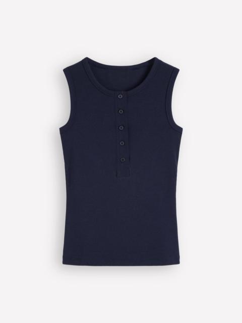 BODEN Crew Neck Henley Tank-Navy