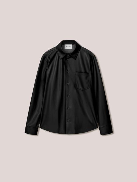 JOSIA - Vegan leather angular collared shirt - Black