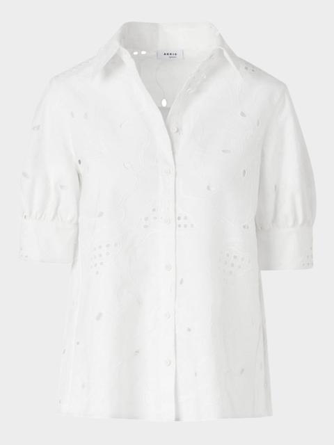 AKRIS Flower Eyelet Embroidered Cotton Poplin Blouse
