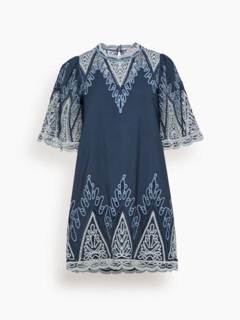 Sea Vali Embroidered Mini Dress in Blue