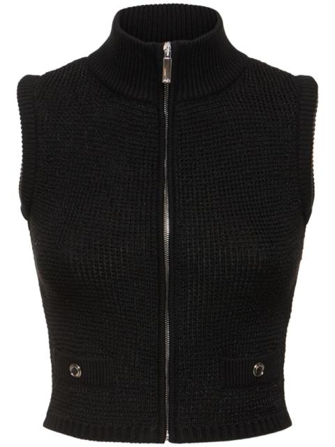 Alessandra Rich High neck sequined knit vest w/zip