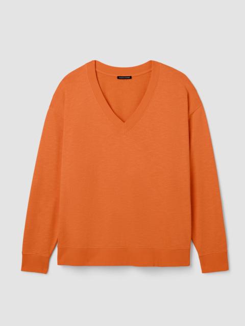 EILEEN FISHER Garment-Dyed Organic Cotton Terry V-Neck Top