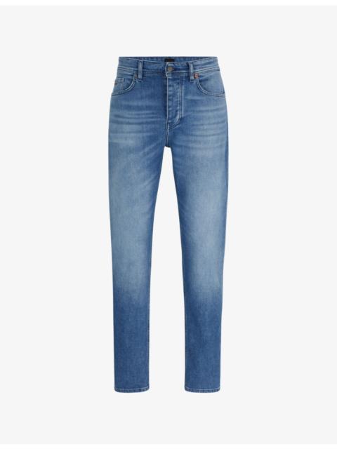 BOSS Regular-fit straight-leg faded stretch-denim jeans