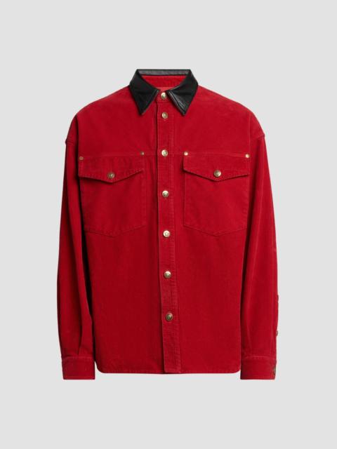 VERSACE Men's Contrast Collar Cotton Corduroy Shirt - Red