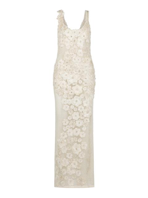 HEIRLOME Emily Flower-Detailed Knit Silk Gown ivory
