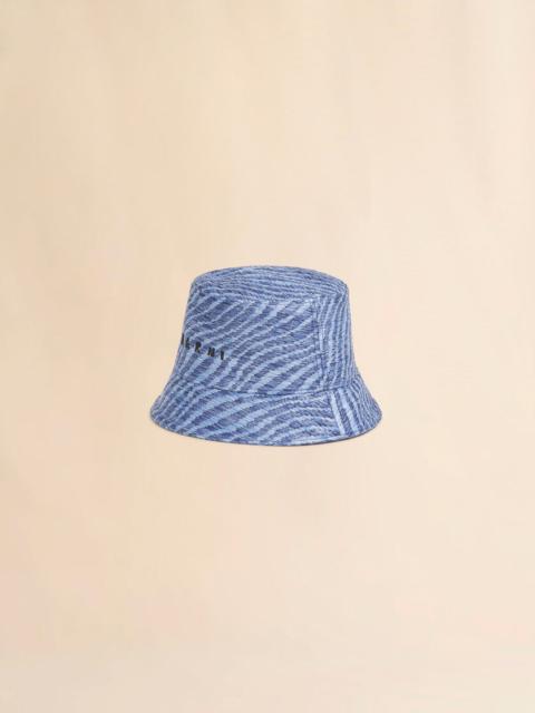 Marni BLUE RAFFIA-EFFECT BUCKET HAT WITH WAVY PATTERN