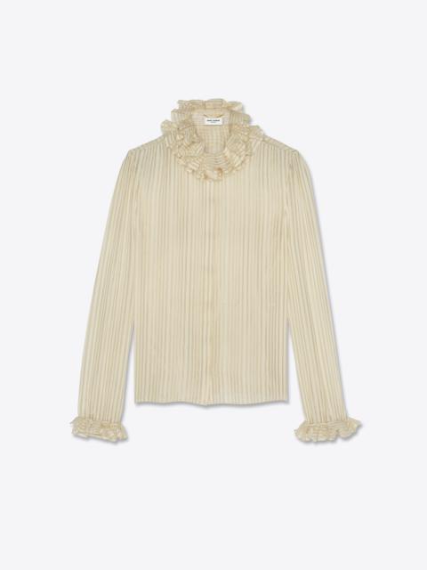 ruffled blouse in lamé striped silk