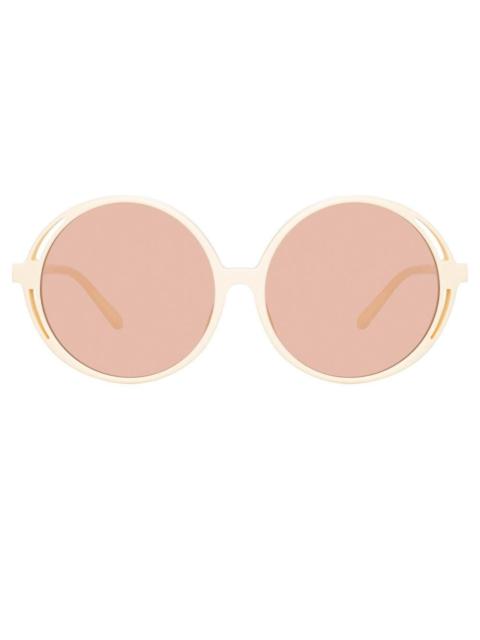LINDA FARROW Bianca Round Sunglasses in Cream