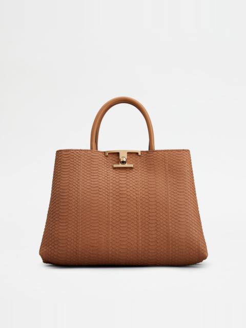 Tod's T TIMELESS SHOPPING BAG IN REPTILE SMALL - BROWN