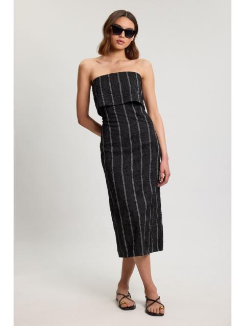 KAREN MILLEN Textured Pinstripe Bandeau Tailored Midi Dress