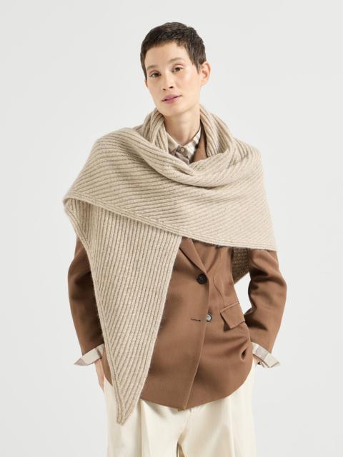 Brunello Cucinelli Sparkling cashmere, wool and mohair rib knit shawl