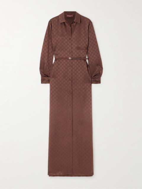 GUCCI Belted Satin-jacquard Maxi Shirt Dress