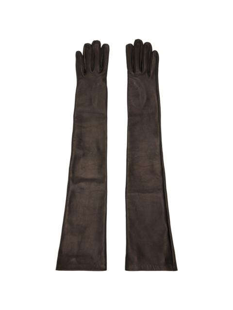 MUGLER Black Long Leather Gloves