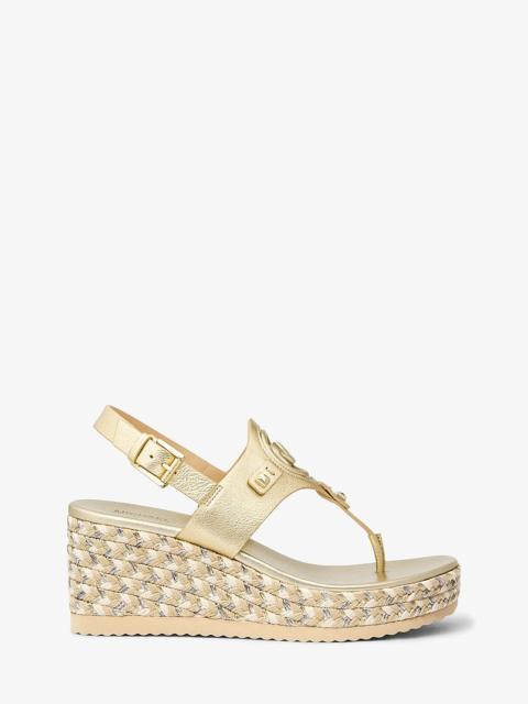 MICHAEL KORS Aubrey Metallic Leather Wedge Sandal
