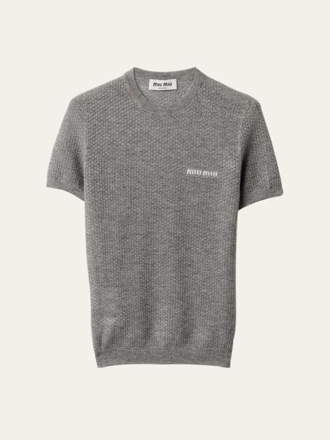 Miu Miu Cashmere Lacy Short-Sleeve Sweater