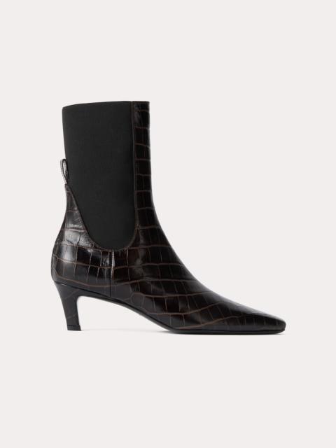 The Mid Heel Leather Boot dark brown croco