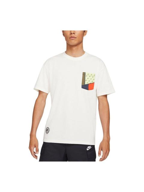 Nike Sportswear Tee Contrasting Colors Pocket Round Neck Sports Short Sleeve White DJ1342-901