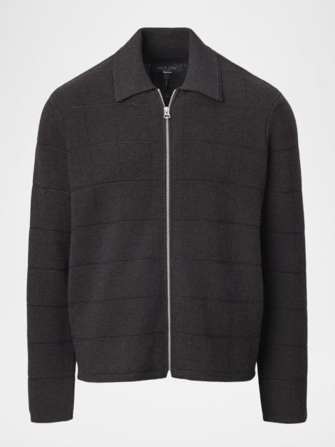 rag & bone Men's Wool Windowpane Knit Full-Zip Sweater