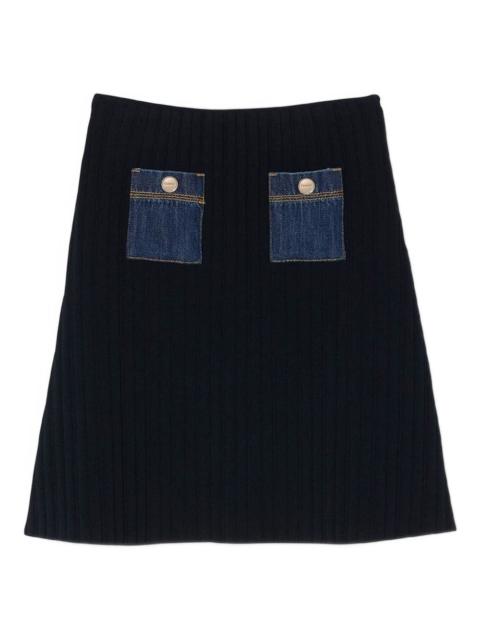 Sandro ribbed denim-pocket skirt