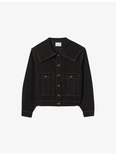 Claudie Pierlot Sailor-Collar Contrast-Stitch Denim Jacket