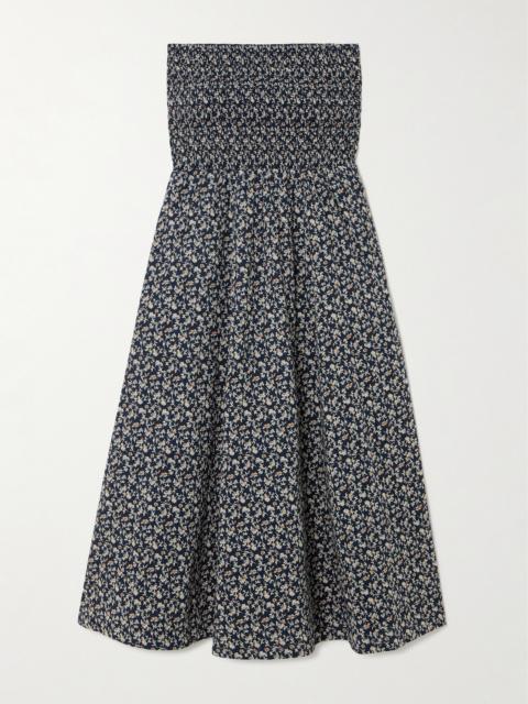 VERONICA BEARD Cornelia Strapless Smocked Floral-print Cotton Midi Dress