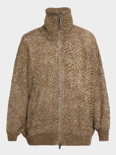 Brunello Cucinelli Airy Shimmer Full-Zip Sweater
