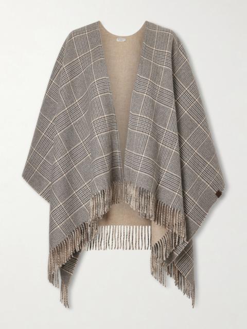 Brunello Cucinelli Fringed Prince-of-wales Checked Cashmere Wrap