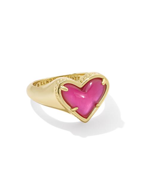 KENDRA SCOTT Framed Ari Heart Gold Band Ring in Azalea Illusion