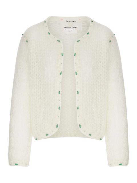 forte_forte SHORT CARDIGAN IN OPENWORK KNIT WITH EMBROIDERY