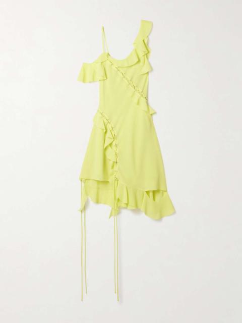 Acne Studios Lace-up ruffled hammered-crepe mini dress