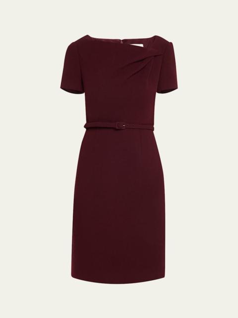 ROLAND MOURET Asymmetric Twist Short-Sleeve Wool Crepe Dress
