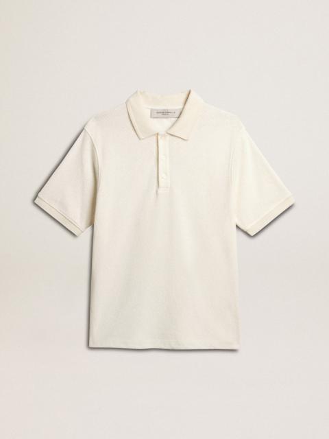 Golden Goose Men's polo shirt in white cotton with mother-of-pearl buttons