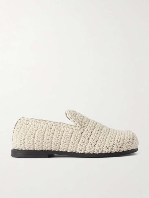 Crocheted leather-trimmed cotton loafers